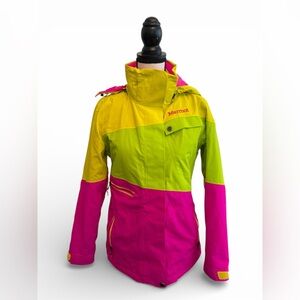 Marmot Membrain Women's Yellow Pink Hooded Snowboard Ski Jacket SP